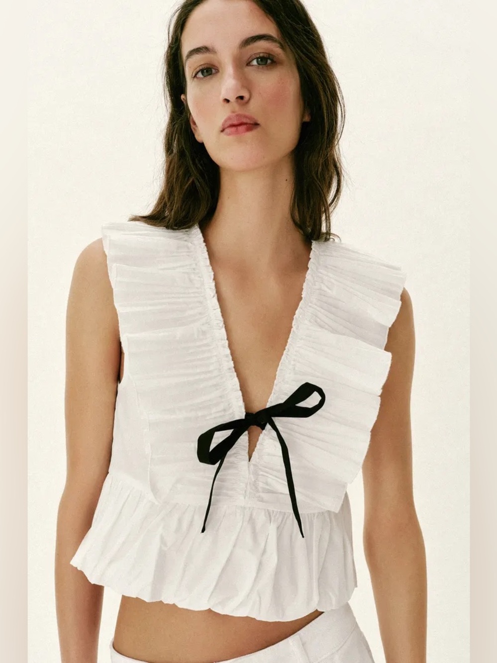 ZARA PLEATED RUFFLE BOW TOP
